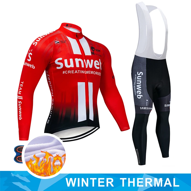 winter thermal fleec Профессиональная Зимняя Теплая Флисовая длинная велосипедная майка 9D гелевая Подушка, набор мужских велосипедных штанов MTB Ropa Ciclismo Bi, одежда для велоспорта - Цвет: winter thermal fleec