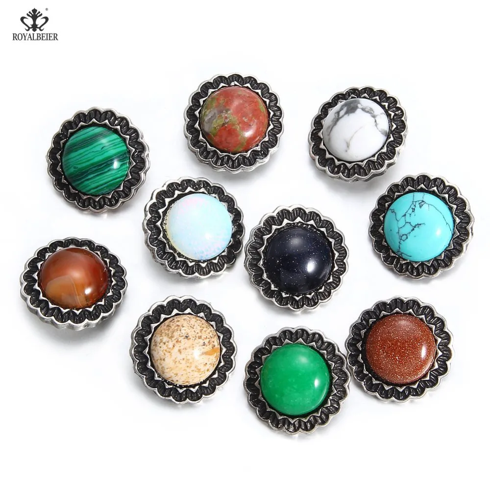

10pcs/lot Multi Color 18mm Snap Button Natural Opal Stone Charms Jewelry For 18/20mm Snaps Bracelet DIY Snap Jewelry KZ1251