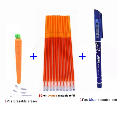 12Pcs orange set 12 шт./лот стираемая гелевая ручка, стержень, набор ластиков 0,5 мм, синие, черные, красные чернила, стираемая ручка для школы, офиса, канцелярские принадлежности - Цвет: 12Pcs orange set