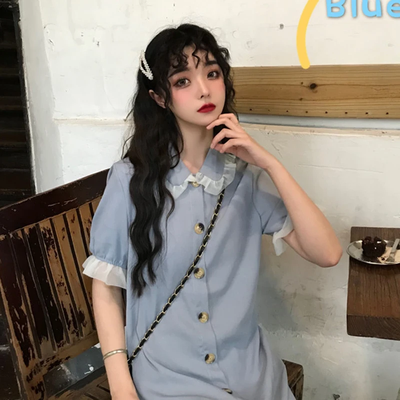 Женское шифоновое платье с оборками винтажное однотонное черного и синего цвета