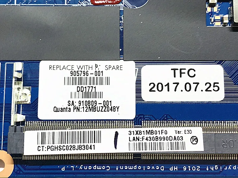 Для HP ProBook 430 G4 440 Материнская плата ноутбука 905796 001 501 601 i5 7300U DA0X81MB6E0 X81 100% полностью