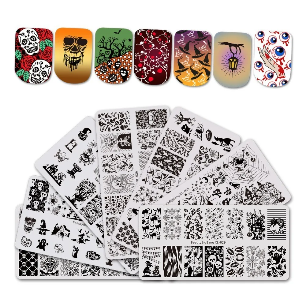 BeautyBigBang Stamping Plates Set 7 PCS XL-040-046 Different Flower Geometry Image Nail Art Stamping Plates Stencil Mold Set - Цвет: B Set