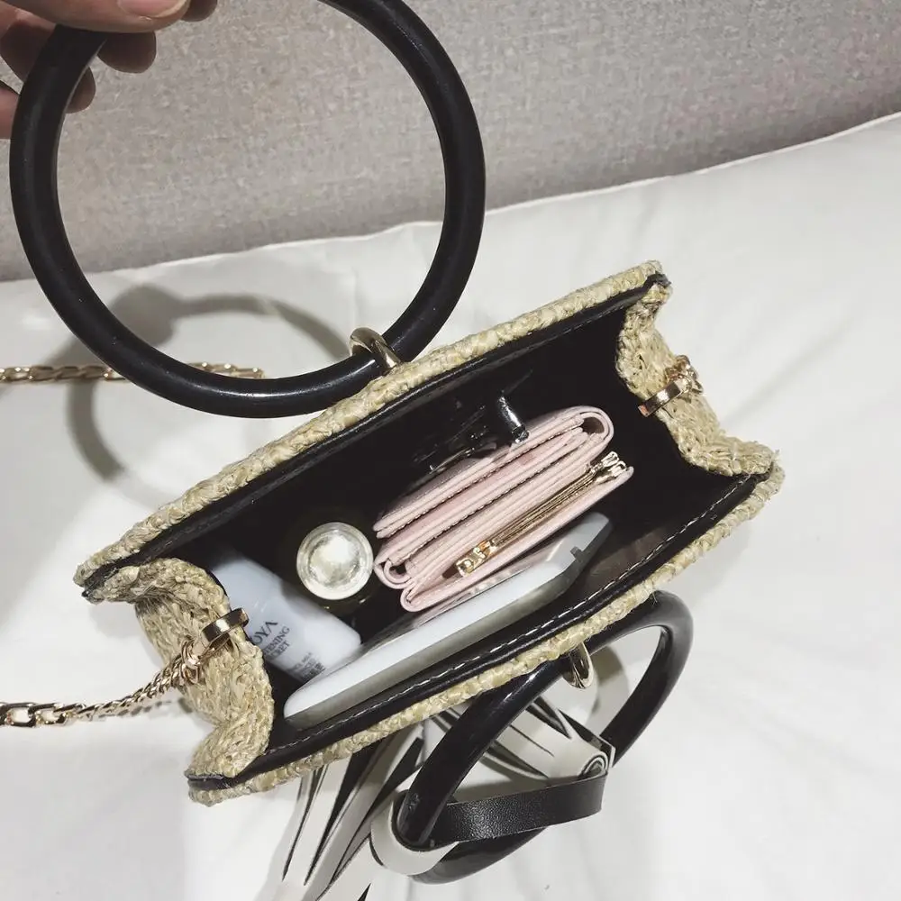 2019 Женская винтажная круглая плетеная соломенная тканая сумка из ротанга сумки