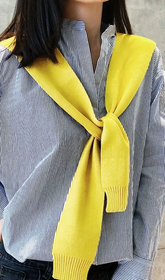 yellow Корейский осенне-зимний вязаный внешний однотонный платок женский Поддельный Воротник завязанный Галстук Кондиционер комнатный платок, женский шарф - Цвет: yellow