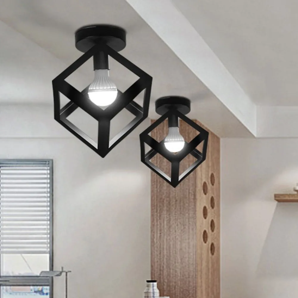 

Vintage Ceiling Lights Iron Black Ceiling Lamp Retro Cage Light Indoor Lighting Fixture Balcony Cage Pyramid Corridor Entrance