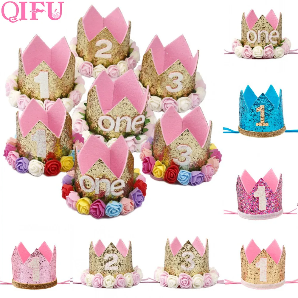 QIFU Gold Silver First Birthday Girl Party Crown Pink 1st 1 Year Decorations Decor Baby Shower|decorative decorative|decoration birthday