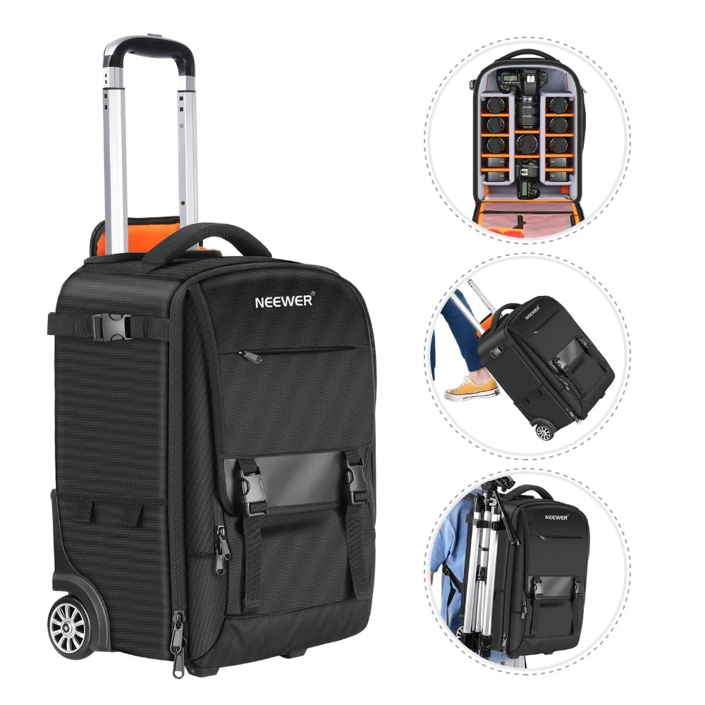 Чехол тележка Neewer 2 in 1 Rolling camera Backpack (черный/оранжевый)|Сумки для фото-/видеокамеры|