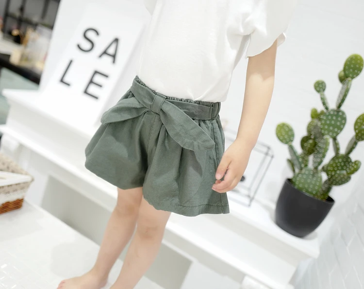 Baby Girls Summer Clothing Girl Shorts Bowknot Solid Short Pants Elastic Waist Cotton Kids Shorts For Girls Khaki Short Pants