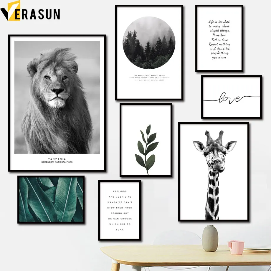 

Lion Giraffe Forest Plant Leaves Quotes Wall Art Canvas Painting Nordic Posters And Prints Wall Pictures For Living Room Decor