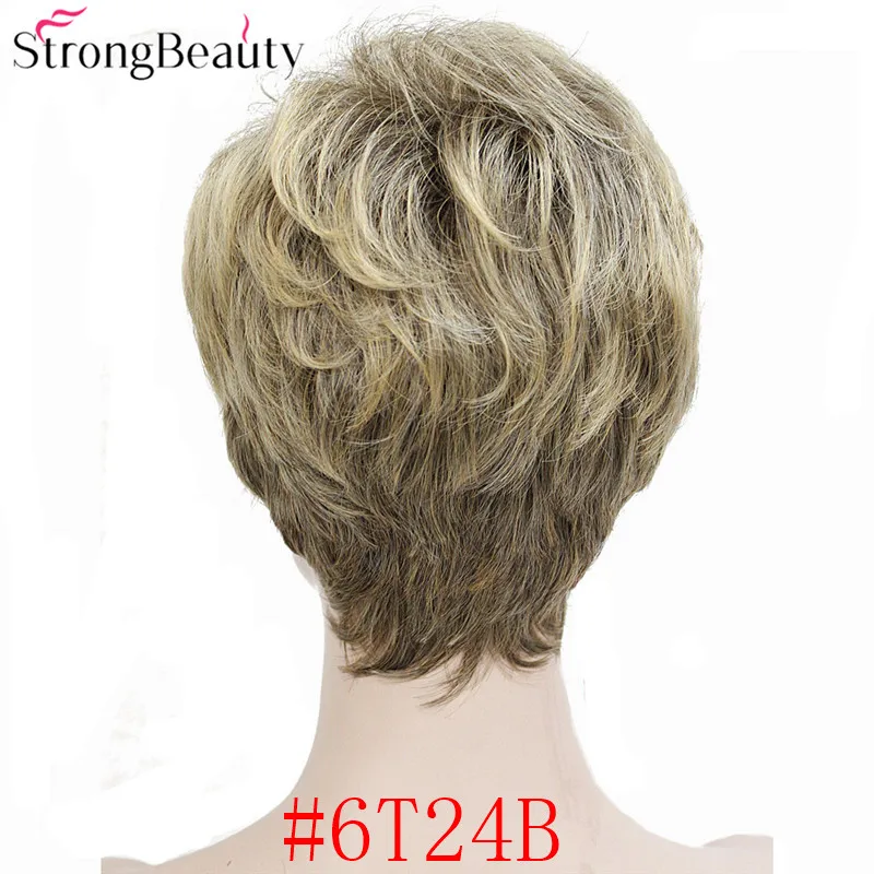 StrongBeauty синтетические Короткие Волнистые Волосы пышные натуральные светлые/серебристо-серые парики с челкой для женщин много цветов на выбор