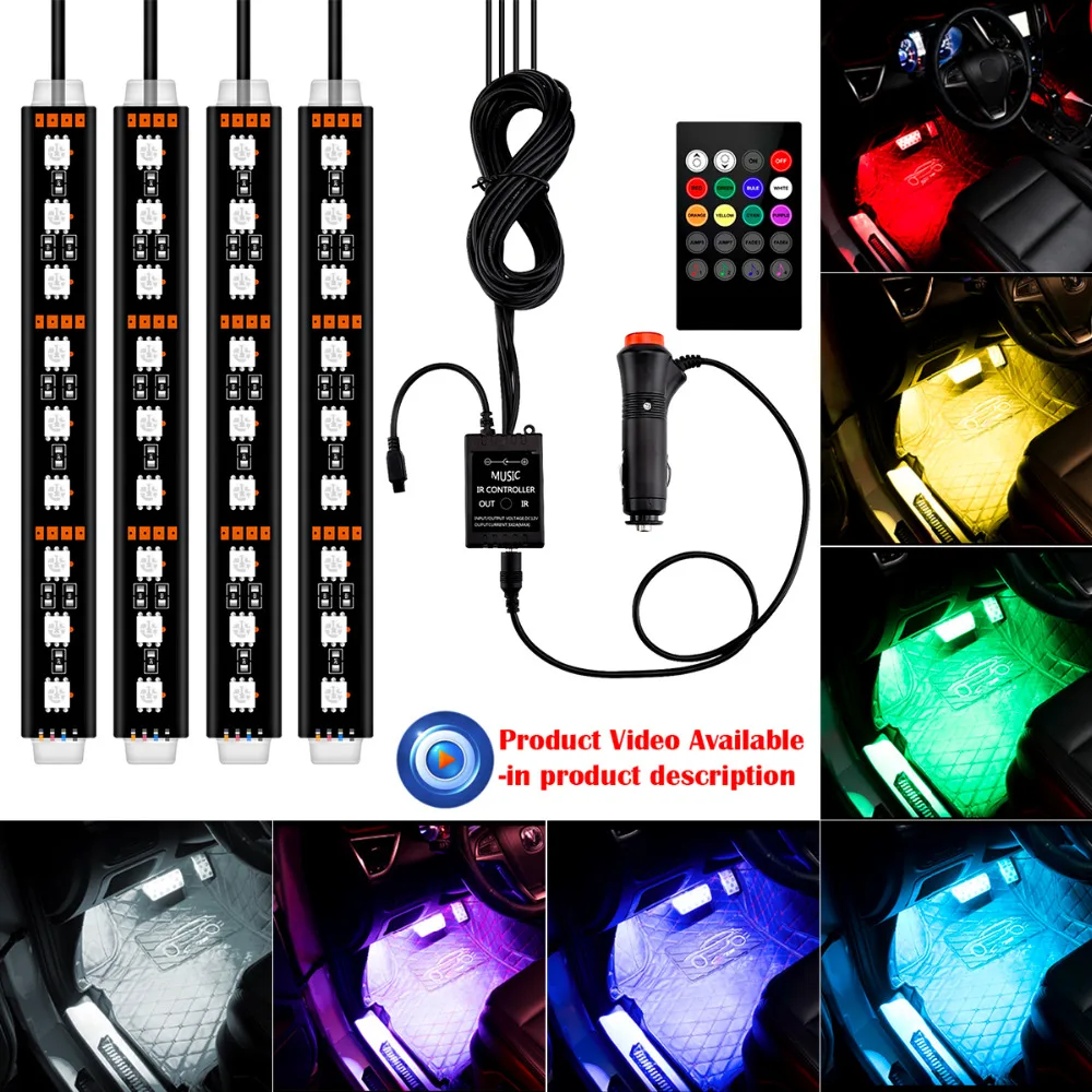 Голосовой контроллер звука 4 шт. Светодиодная лента RGB для салона автомобиля