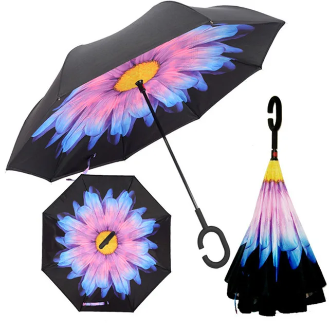 C shape freehand Handle rainproof Reverse Umbrella man Double umbrella cloth windproof shade upside down rain woman | Дом и сад