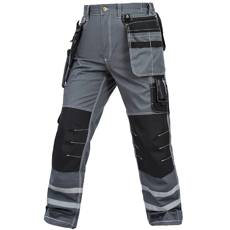 

Work Pants Men Wear-resistant Multi pockets Working trousers Reflective Strap Worker Mechanic Factory Functional Cargo Pants