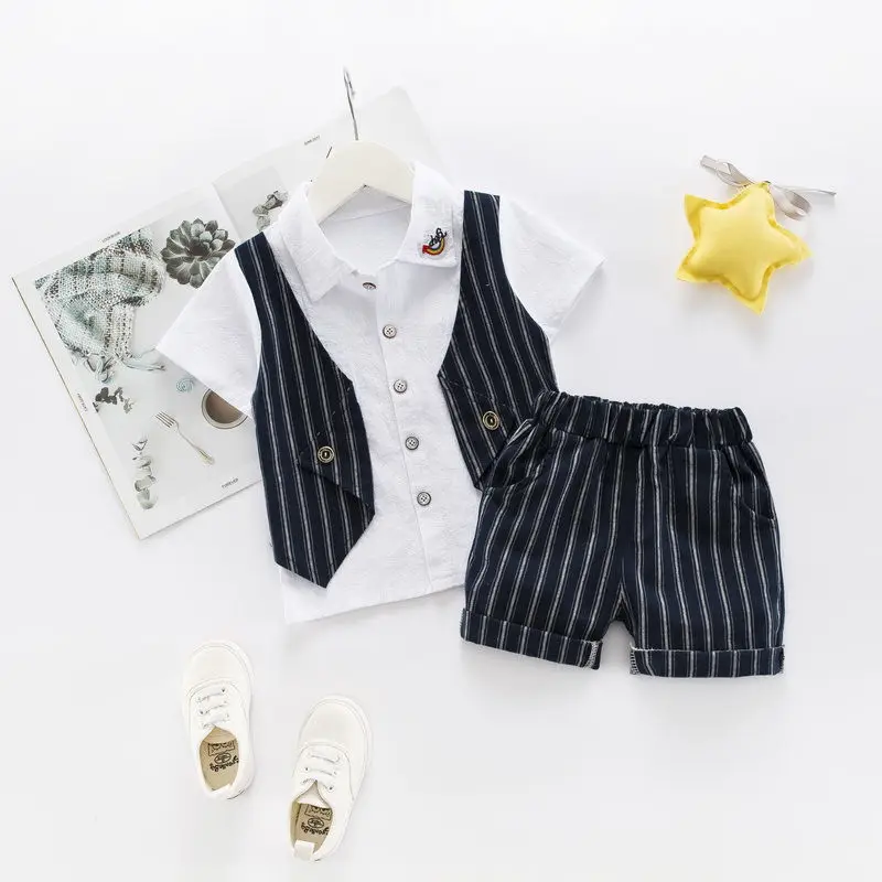 2019 summer baby boys clothing sets newborn fashion cotton lapel t-shirts+short pants 2pcs suits for infant bebe gentleman |