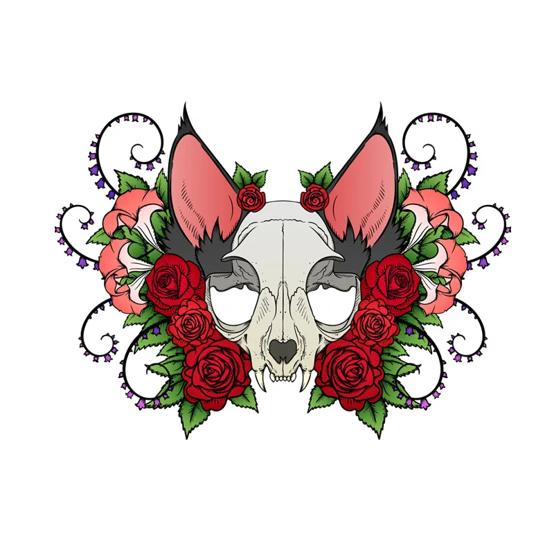 

YJZT 15.5CM*11.5CM Flower Wolf Skull Decal PVC Motorcycle Car Sticker 11-00563