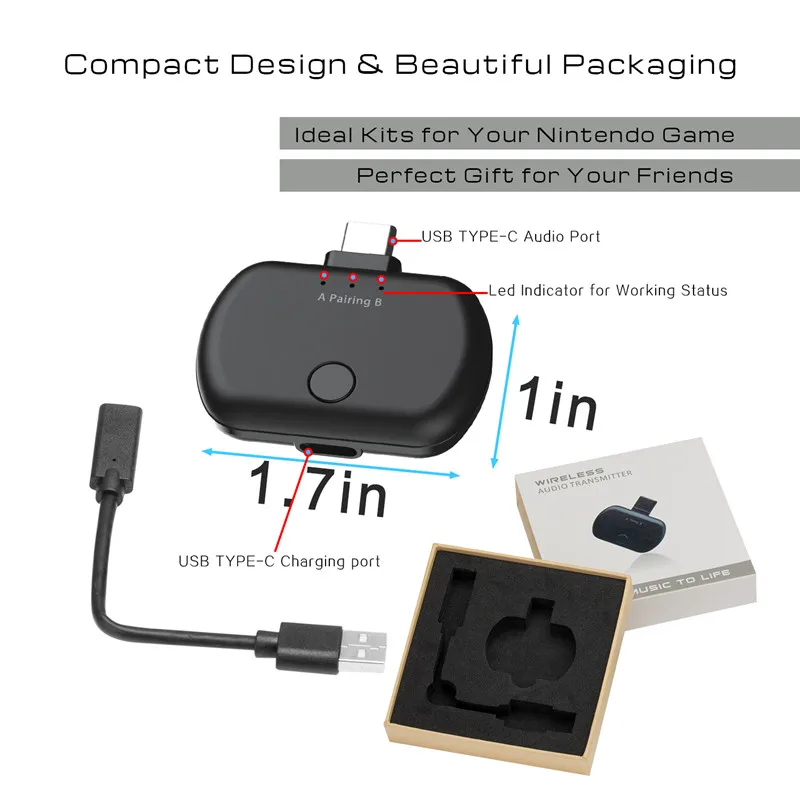 Мини беспроводной аудио адаптер для nintendo Switch& PC Dual Link Поддержка Bluetooth 4,2 передатчик без задержки звука и легко сопряжения