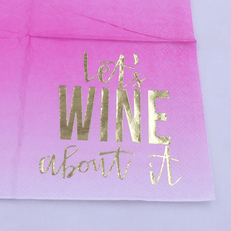 [RainLoong] 3 плисная фольга Золотая бумажная салфетка для напитков Let's Wine About It