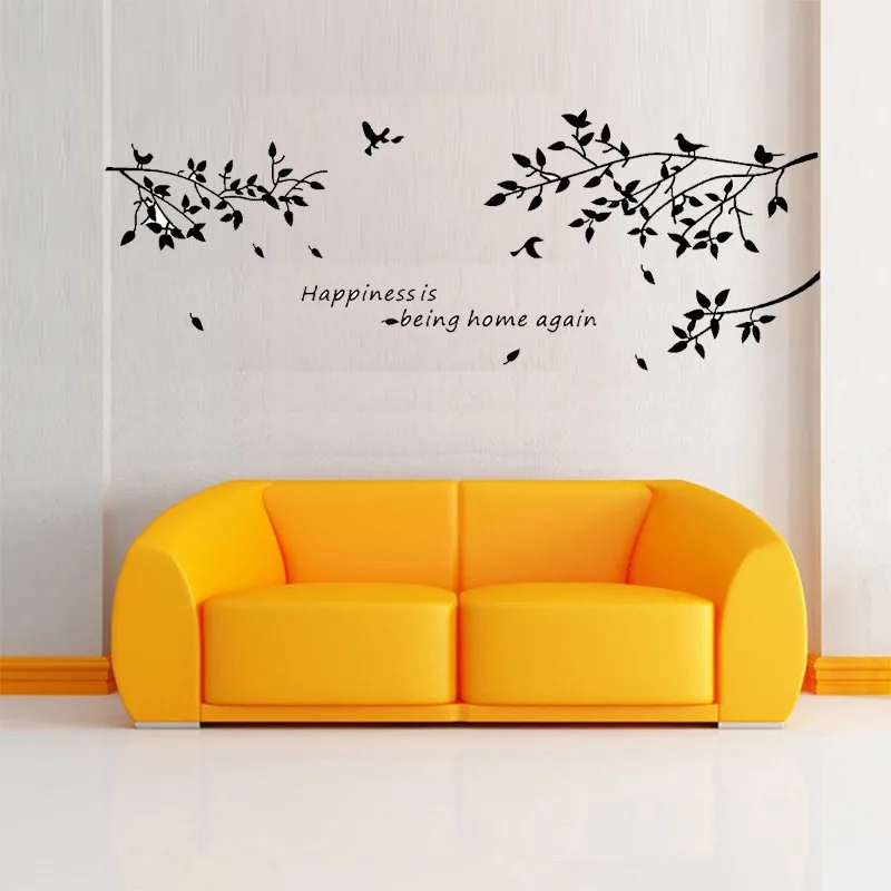 

New Happiness IS Being Home Again Bird Wall Art Decals Quote Living Room Decorative Stickers Removable Wall Sticker