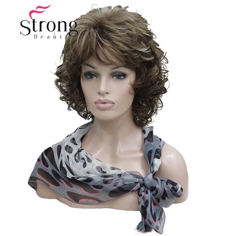 StrongBeauty короткие мягкие лохматый слоистых полный синтетический парик коричневым вьющиеся Для женщин синтетические парики