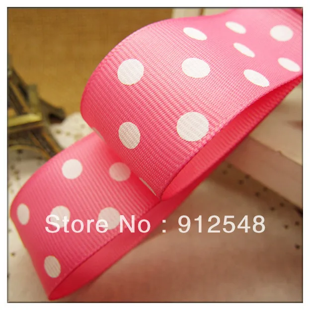 Бесплатная доставка 1 &quot(25 мм) Grosgrain лента В Горошек розовая с белыми точками