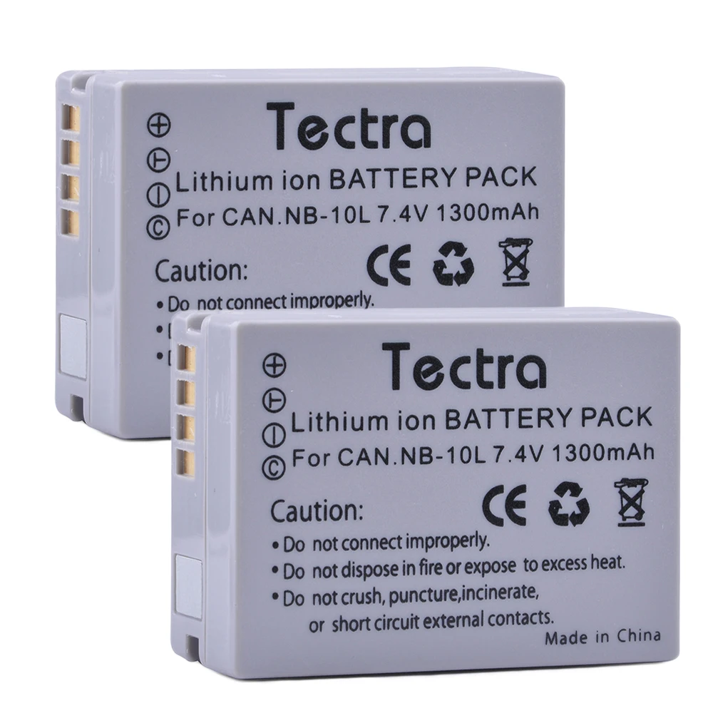 Tectra 2Pcs NB-10L NB10L NB 10L Replacement Li-ion Battery for Canon G1X G15 G16 SX40HS SX50HS SX60HS SX40 SX50 SX60 HS Cameras