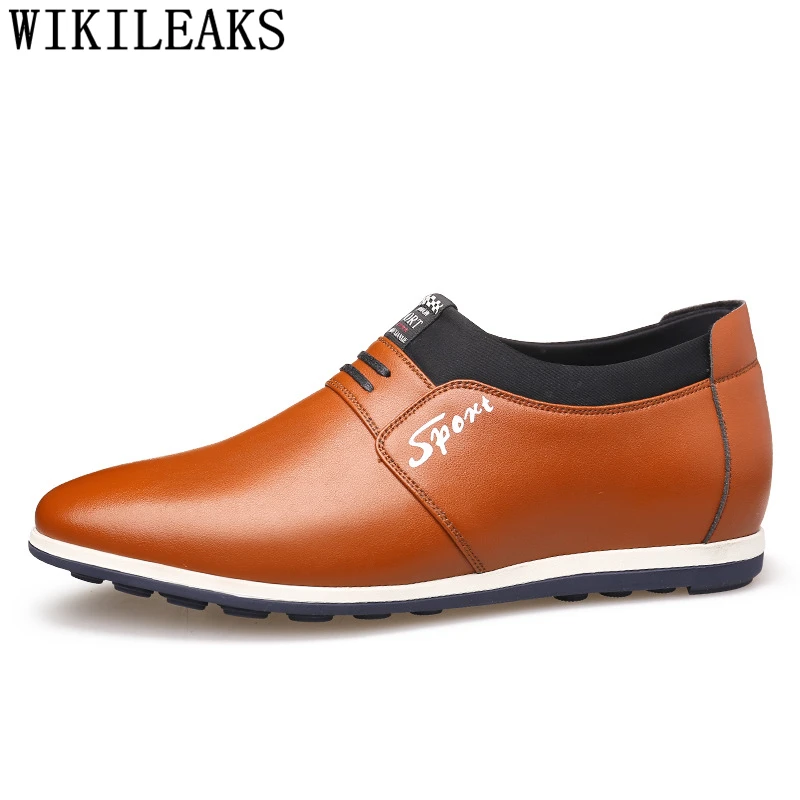 Мужские кожаные кроссовки без шнуровки коричневые Брендовые повседневные