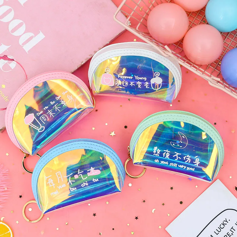 Kawaii прозрачный кошелек с отделением для монет мультяшный лазер маленький кролик