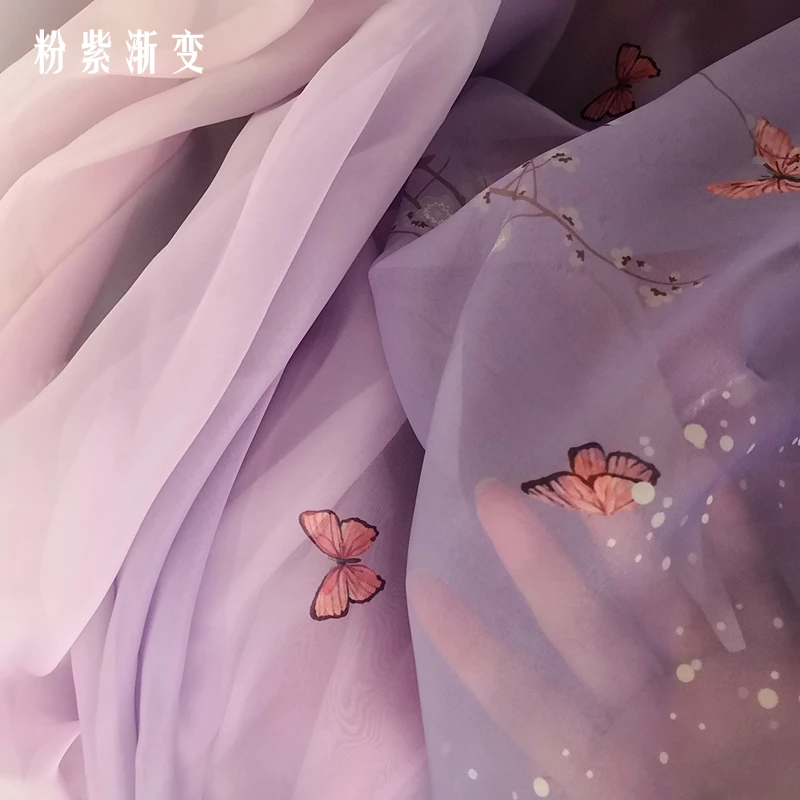 Обесцвечивание Снежная Бабочка китайский шелк шифон Печать Ткань hanfu/Лолита/косплей платье ткань