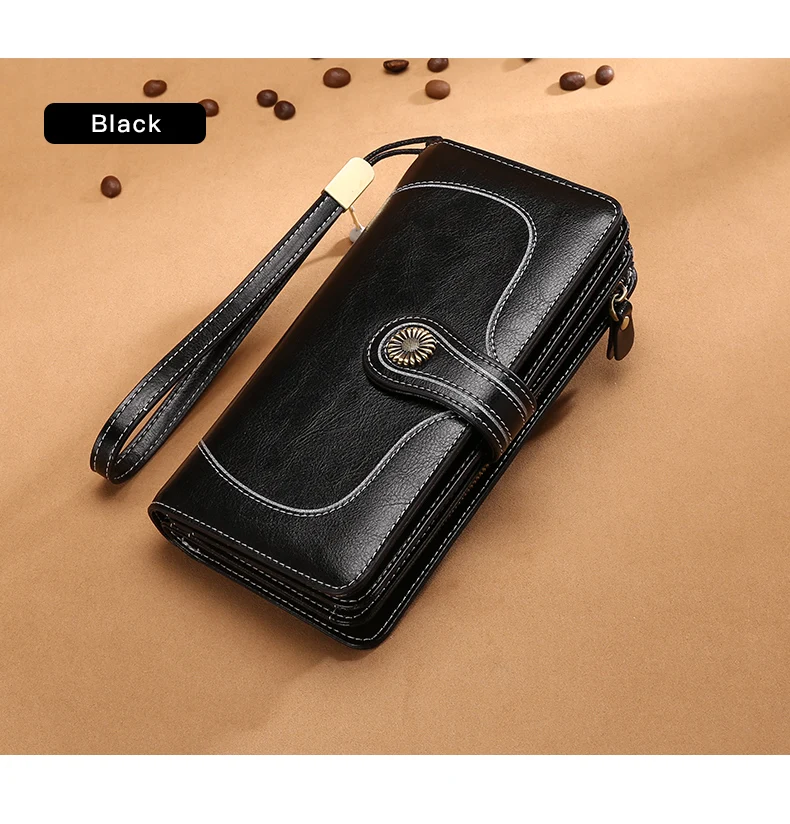 Large Capacity Split Leather Card Holder Quality Wallet Long Women Wallet Zipper Clutch Casual Zipper Retro Purse Women