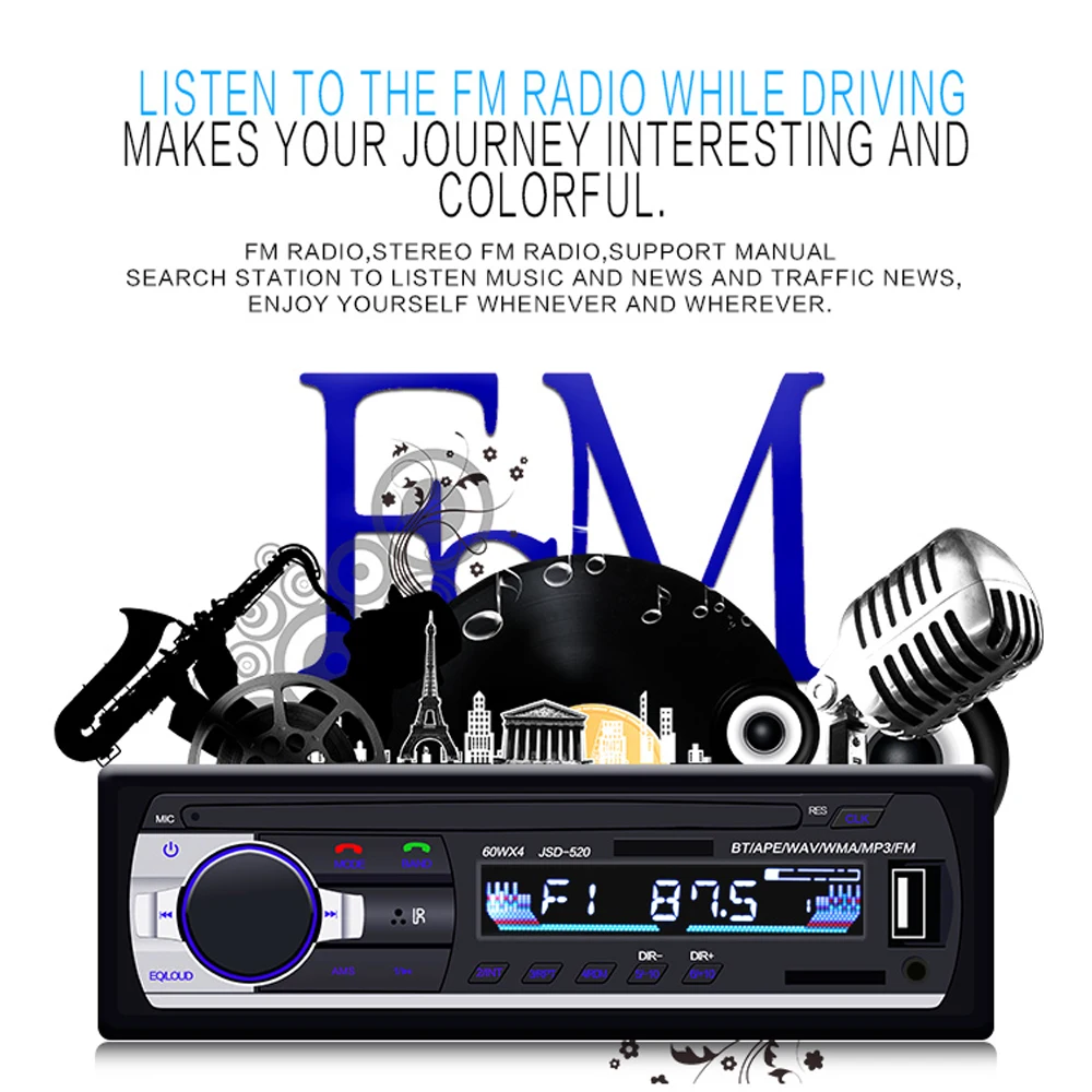 Автомобильный радиоприемник с Bluetooth стерео радио FM Aux Вход приемник SD USB JSD 520 12 В в