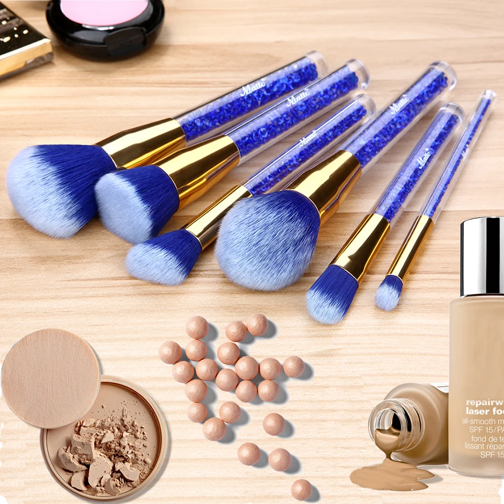 Набор кистей для макияжа Matto Кисточки Sparkling Blue 6 шт. с акриловыми ручками со