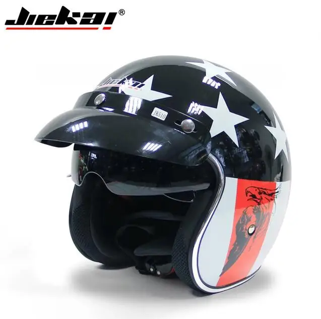 Мотоцикл Jiekai шлем 3/4 с открытым лицом Винтаж Casco Moto Jet скутер для езды на мотоцикле