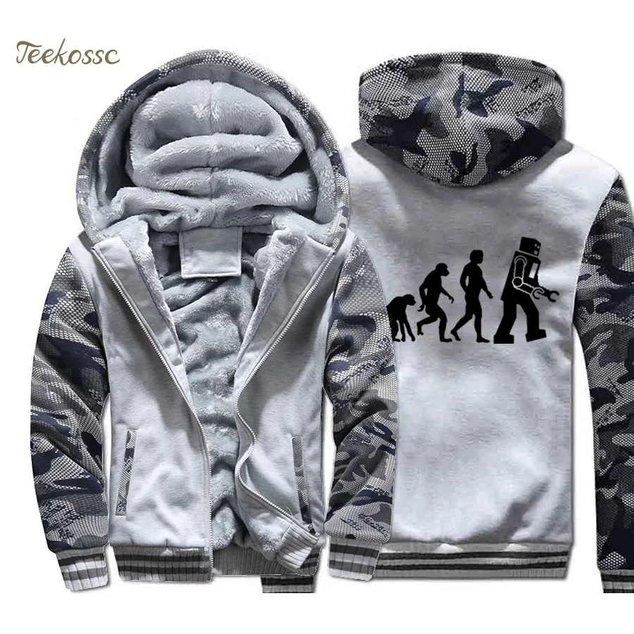 

The Big Bang Theory Hoodie Men Funny Robot Evolution Hooded Sweatshirt Coat 2020 Winter Thick Fleece Warm Camouflage Jacket32004