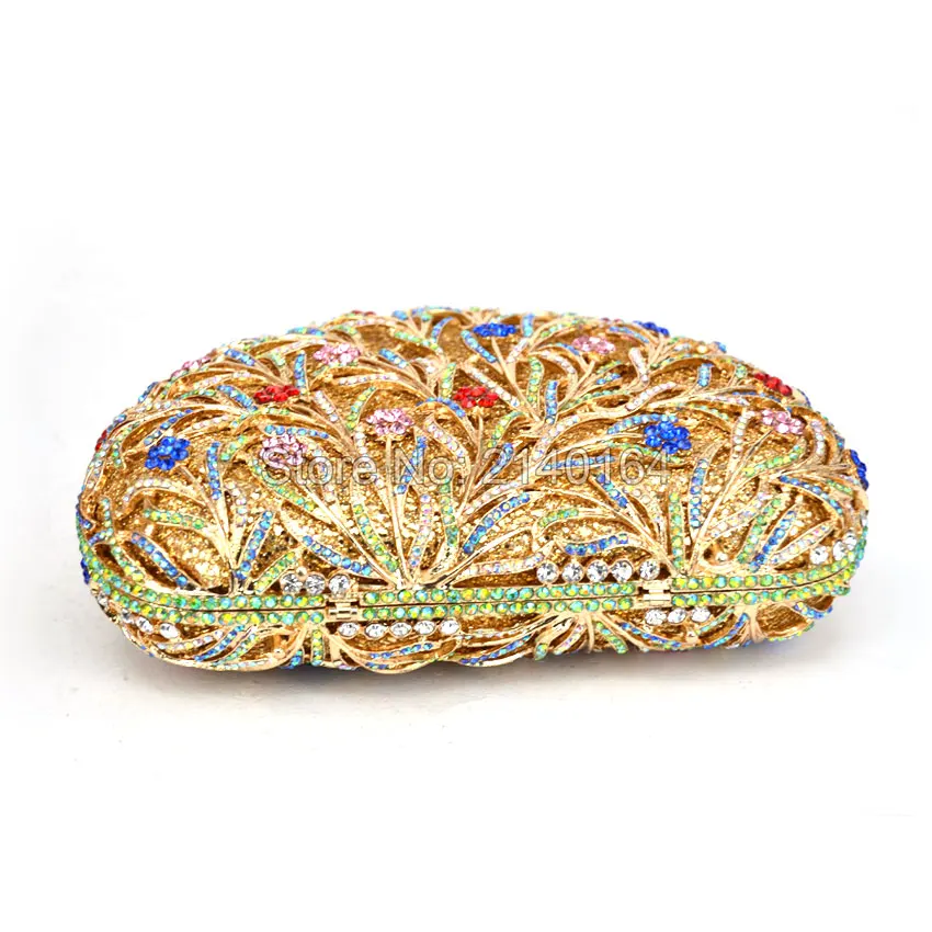 Золотисто синий и красный кристалл свадебный полый металлический вечерний