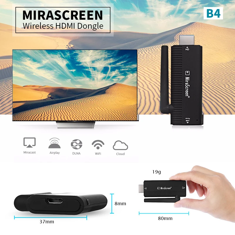 MiraScreen B4 Беспроводная ТВ палка HDMI донгл 2 4 ГГц медиа тв приемник DLNA поддержка Miracast