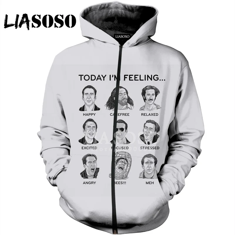 LIASOSO, 3D принт, для женщин и мужчин, пуловер с капюшоном, Николя, клетка, лицо, толстовки, кофты на молнии, куртка, хип-хоп, повседневные топы, X1392 - Цвет: 3