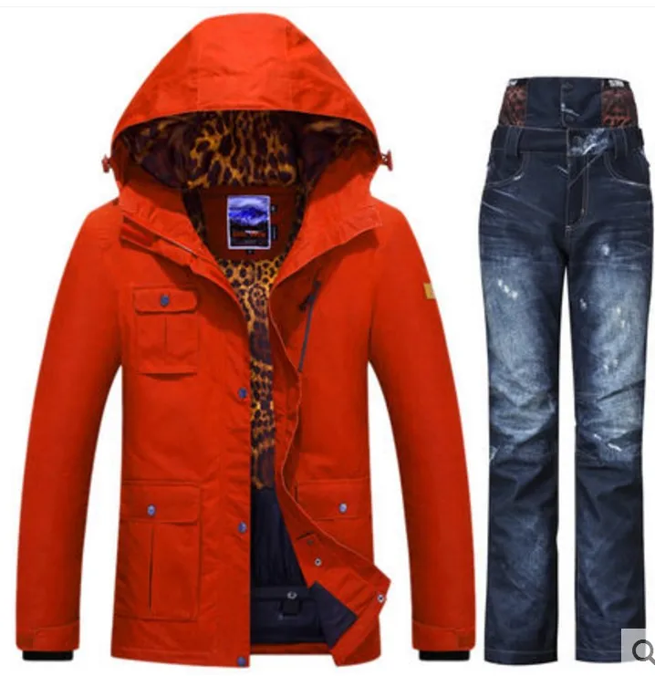 Kopen Womens Oranje Snowboarden Pak Vrouwelijke Wijn Rode Schaatsen Ski Jas Met Licht Blauw Broek Set Waterdicht Skikleding