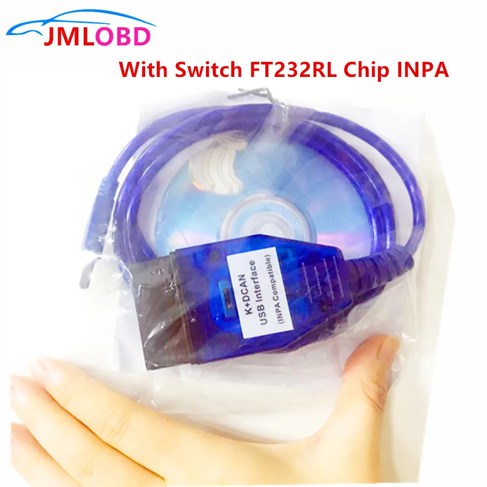 Белый/синий для INPA K + CAN с чипом FT232RL переключателем DCAN USB интерфейсный кабель KCAN