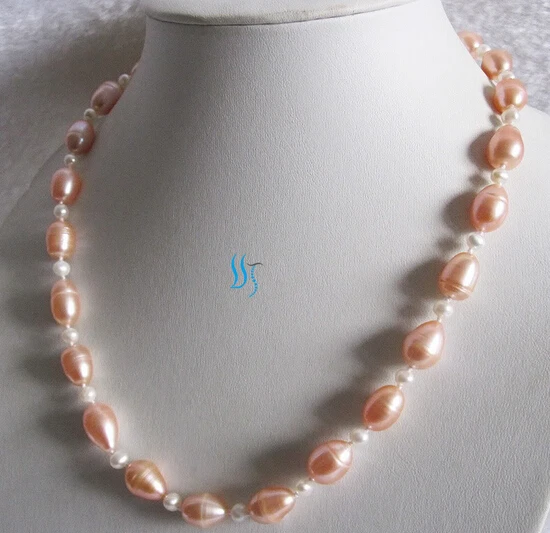 Jew2365 4 11 мм белый персиковый розовый рис пресноводный жемчуг ожерелье AAA|necklace