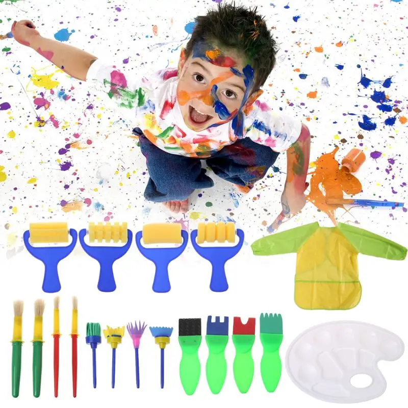 

18PCS/SET Washable Sponge Painting Brushes Set for Kids Children Toddler Early Education Toys Art Supplies Gifts
