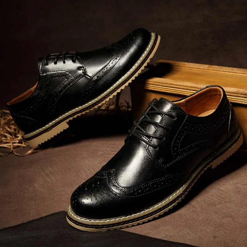 Fashion Men Shoes outdoor Oxfords brogue Brand Casual Shoeslace up genuine Leather For Flats shoes L5 | Обувь