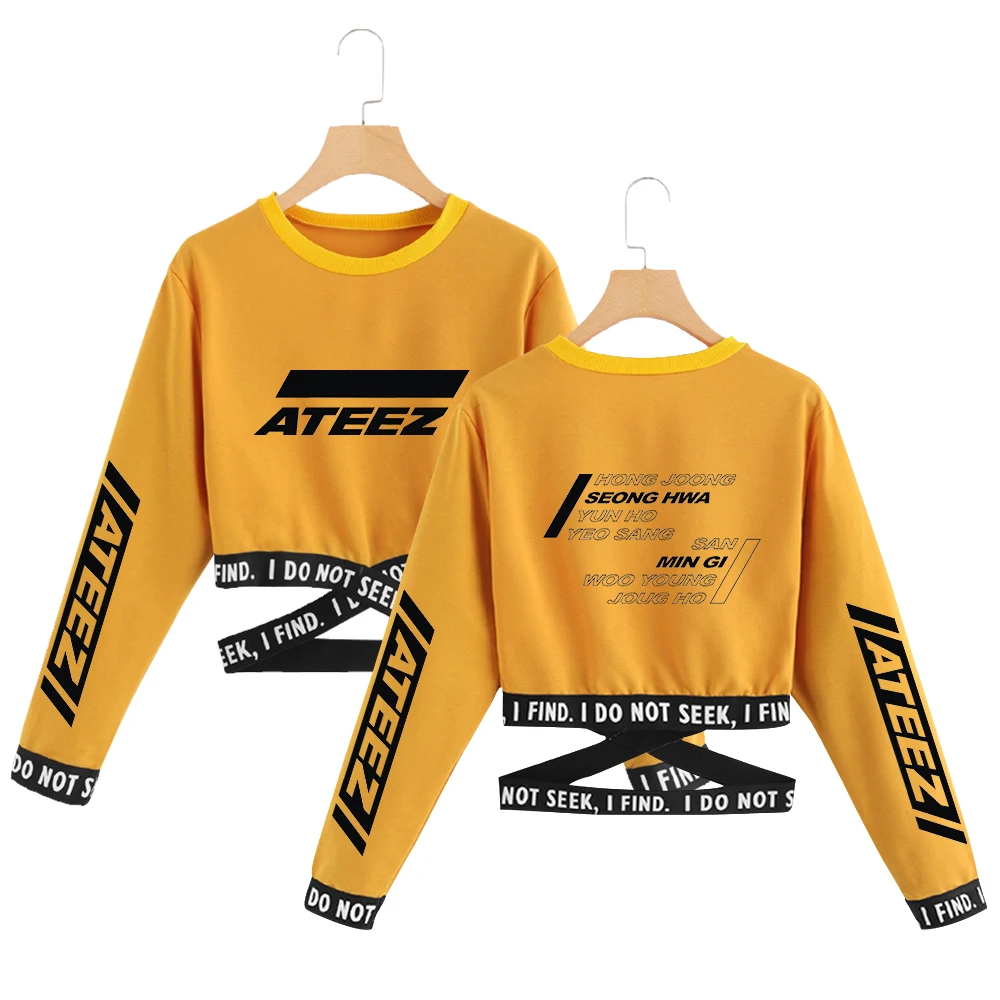 ATEEZ kpop укороченная толстовка с круглым вырезом модные короткие толстовки сексуальный пуловер в стиле хип-хоп с принтом оверсайз ATEEZ сексуальная одежда для женщин