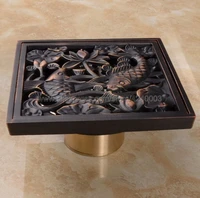 oil rubbed bronze fish bathroom solid brass floor drain square grate waste drainer khr029