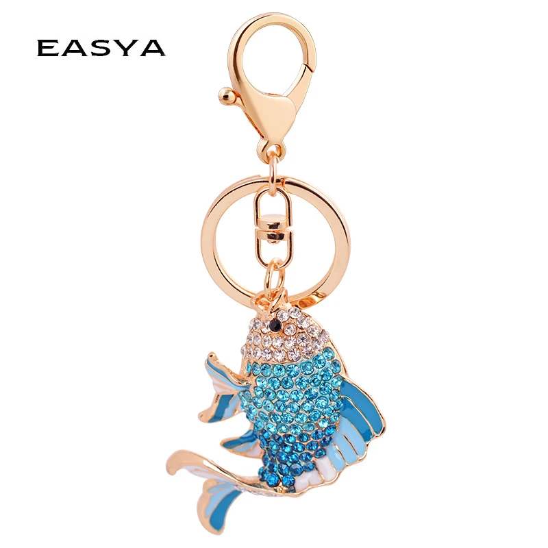

EASYA Fashion стразы, милый красочный брелок для ключей с рыбкой, 2 цвета, розовый, синий брелок для автомобиля для женских сумок, очаровательная мо...