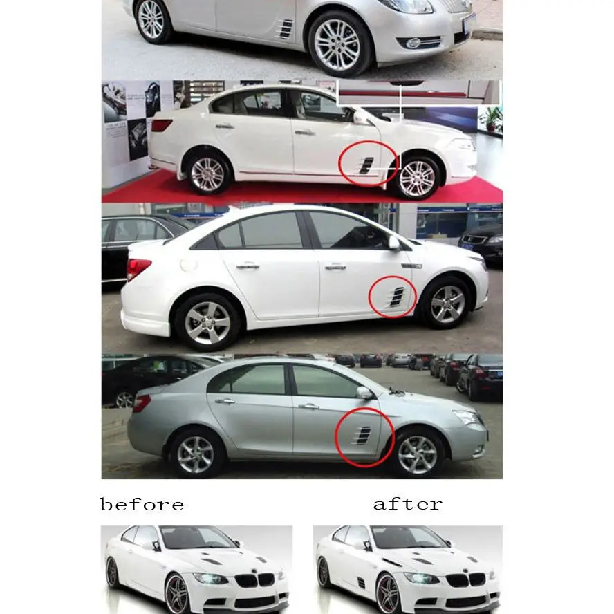 BBQ@FUKA Silver Air Flow Hood Vehicle Body Intake Side Vent Exterior Decoration Sticker Fit For Mazda Renault hyundai | Автомобили и