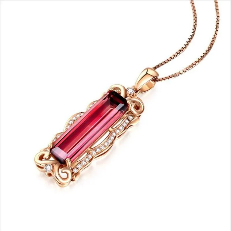 

LUKENI New Arrival Women Silver 925 Necklace For Girls Wedding Accessories Fashion Crystal Red Rectangle Pendant Necklace Ladies