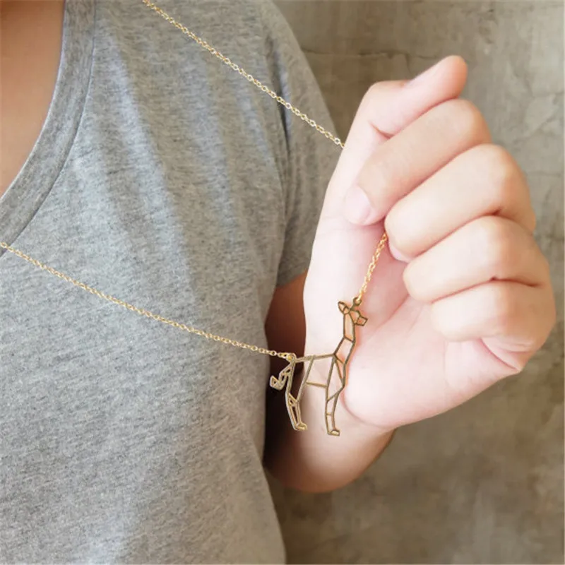 Модное золотистое серебристое Ожерелье Жираф женское оригами эффектное