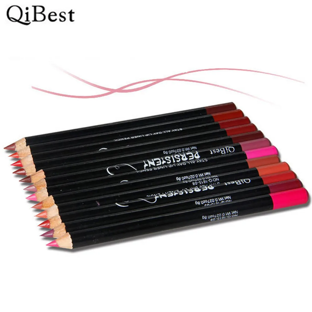 Qibest для губ, подводка для губ, Для женщин Косметическая Pro 12 шт./компл. Водонепроницаемый натуральный с контурным карандашом для губ, Длительное Действие, подводка для губ, макияж инструменты 19L0516