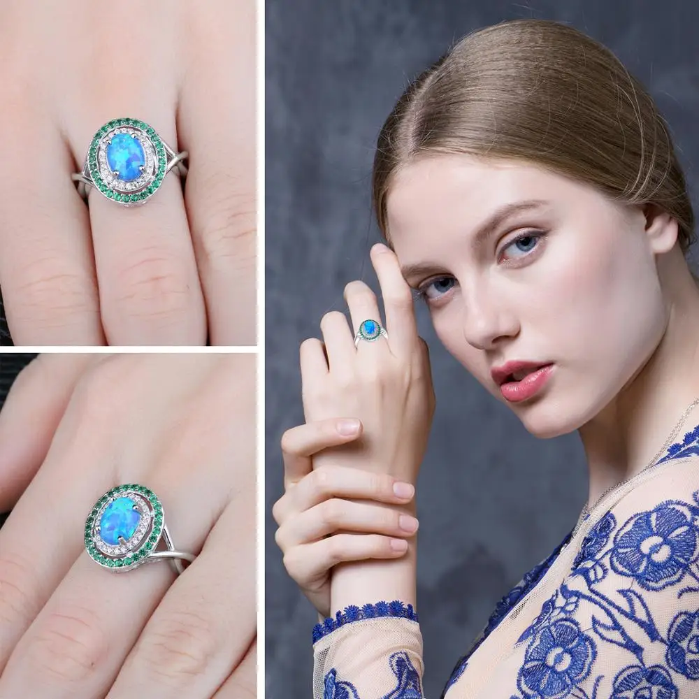 Jewelrypalace модные 1.2ct Овальный создания опал инкрустация Изумрудный коктейль кольцо