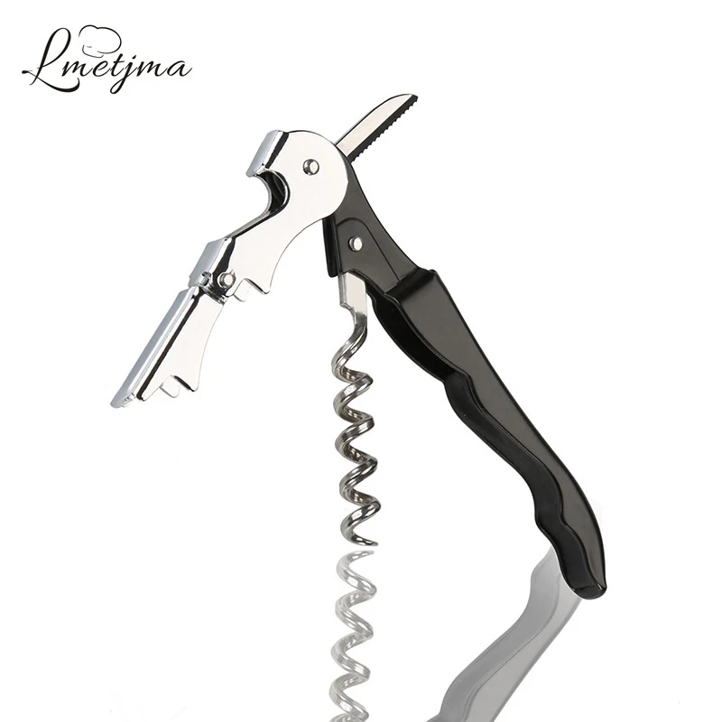 

LMETJMA Double Reach Corkscrew Portable Wine Opener Screw Corkscrew with Foil Cutter Beer Opener with Plastic Bird Handle KC0125